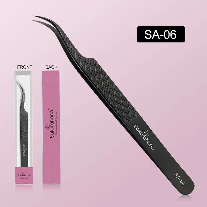 Professional Black Fiber Tip Eyelash Tweezers