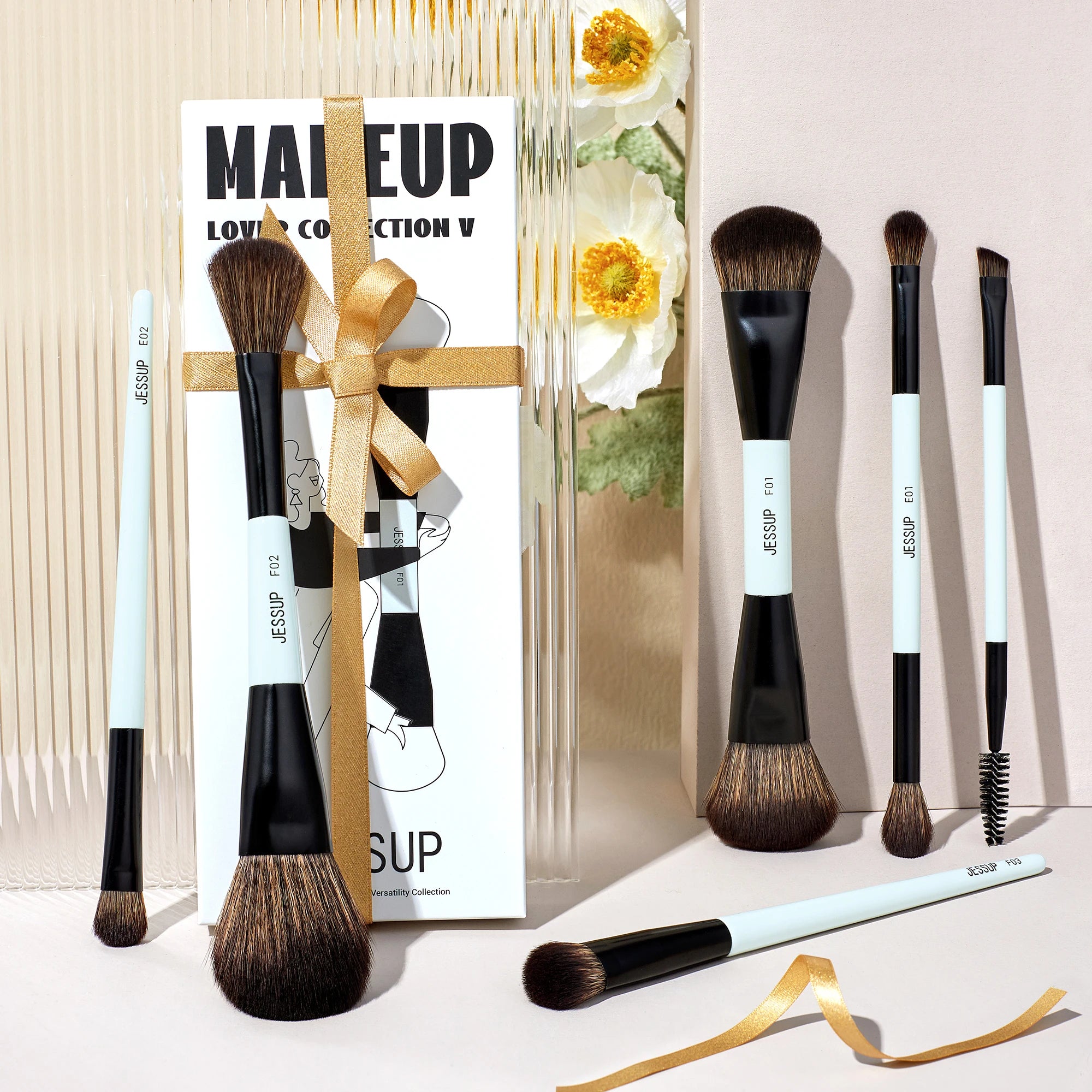Jessup Double-Sided Makeup Brush Set for Foundation & Blending