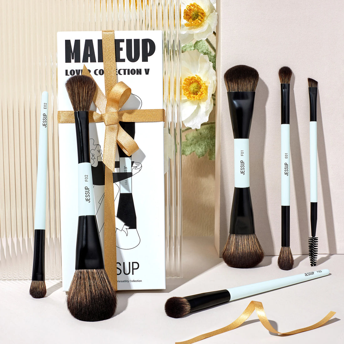 Jessup Double-Sided Makeup Brush Set for Foundation & Blending