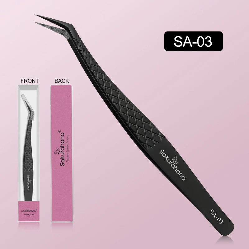 Professional Black Fiber Tip Eyelash Tweezers