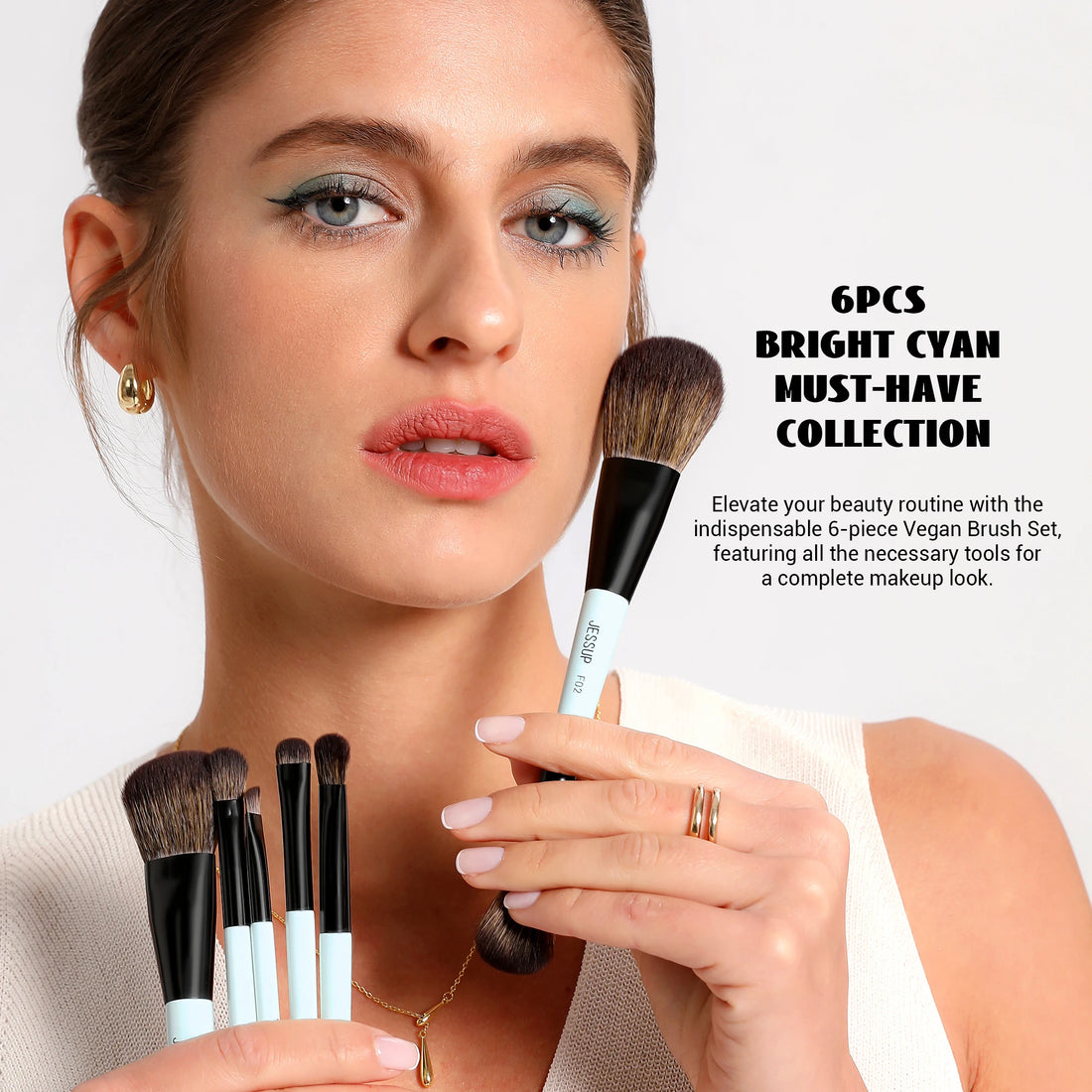 Jessup Double-Sided Makeup Brush Set for Foundation & Blending
