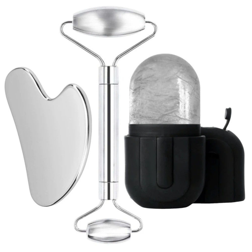 Stainless Steel Face Ice Roller & Gua Sha Massage Tool Set