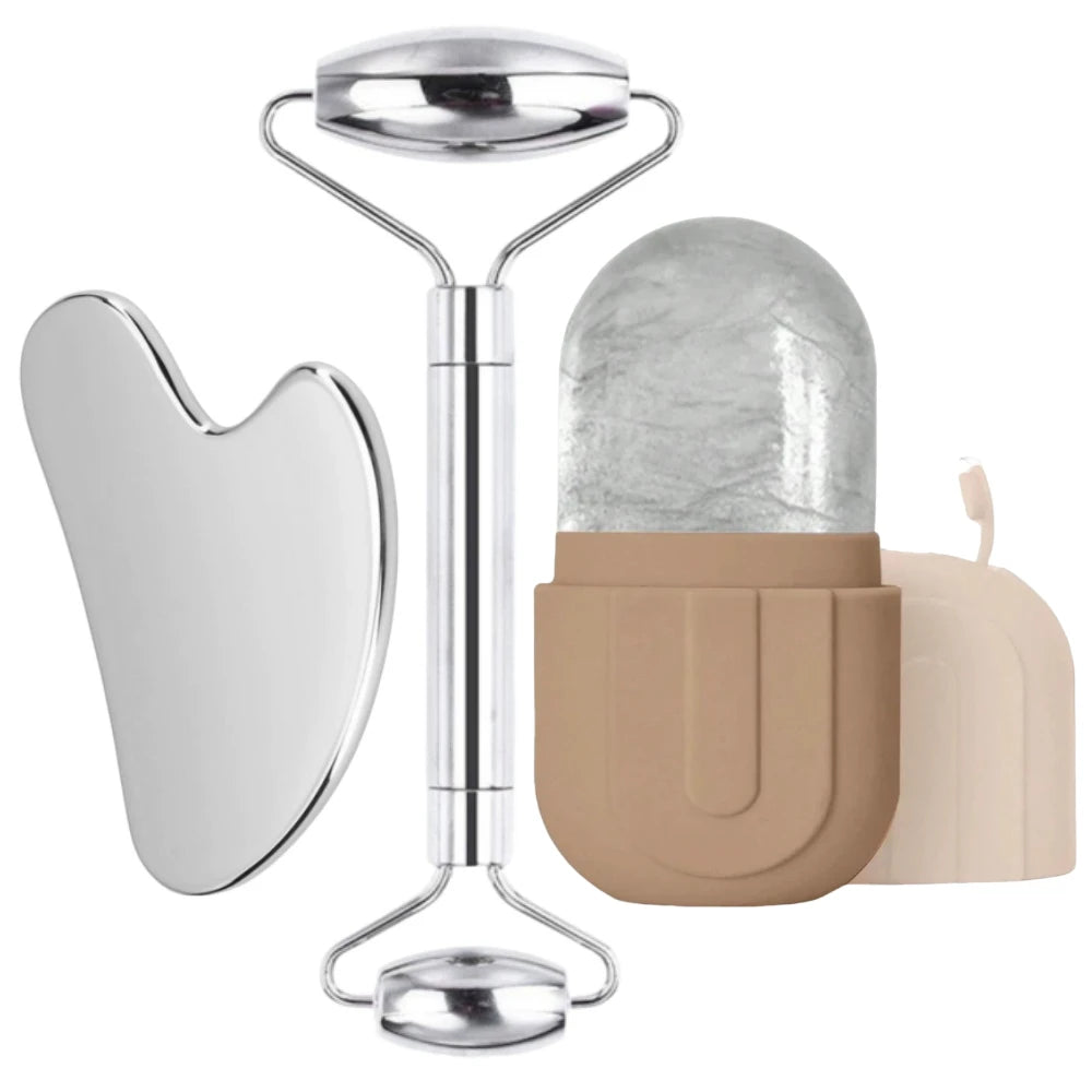 Stainless Steel Face Ice Roller & Gua Sha Massage Tool Set