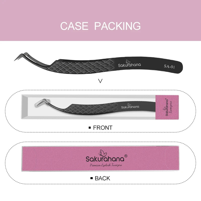 Professional Black Fiber Tip Eyelash Tweezers