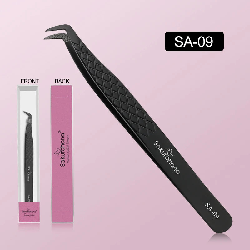 Professional Black Fiber Tip Eyelash Tweezers