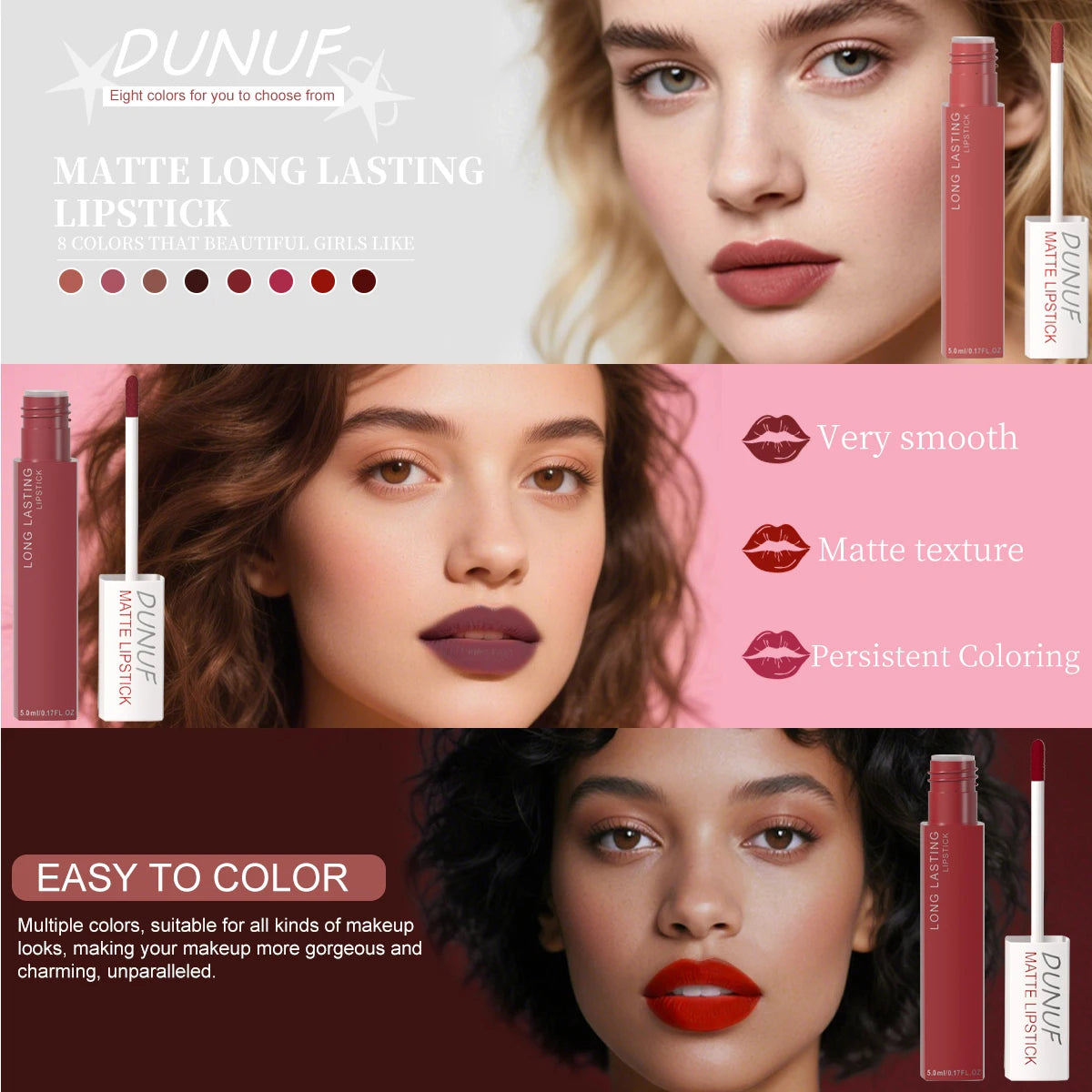 8PCS Matte Waterproof Lip Gloss & Lip Stain Set